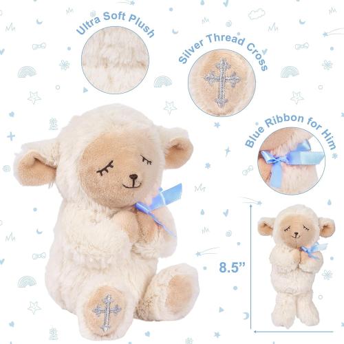 Baptism Gifts for Boys, Great Christening, Dedication and Baptism Gift Set for Boys and Newborn Baby, Includes 7 Praying Lamb Plush Toy and Let Us Pray Baby Book in Keepsake Gift Box