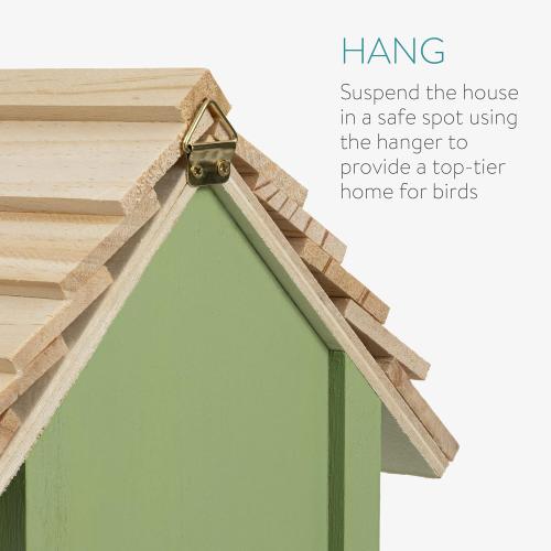 Navaris Wooden Bird House - Garden Nesting Box for Small Birds - Pine Wood Birdhouse - Real Wood Nester Cabin for Robins, Blue Tits, Sparrows - Green