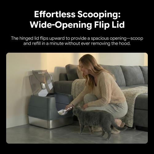 Solpobei Stainless Steel Cat Litter Box, Medium | Small cat pan with lid, 18.7 in length, deep high sided, odor control