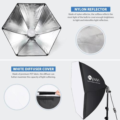 HPUSN Softbox Photography Lighting Kit, 30X30 Softbox Lighting Kit, 2pcs E27 Socket 5400K LED Bulb, Photo Studio Light for Portrait Lighting, Photography/Video Recording/Live Streaming/YouTube
