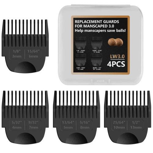 4 Pack Guards for Manscaped Lawn Mower 3.0 - Adjustable Lawnmower 3.0 Trimmer Guards with Organizer, Waterproof Guide Comb Replacement for Manscaped 3.0 Attachments, Cutting Lengths from 1/8 to 1/2