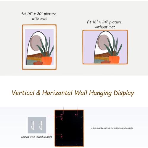 Recuerdos 18x24 Picture Frame, Natural Cherry Wood Poster Frame, Display Pictures 16x20 with Mat or 18 x 24 Without Mat for Horizontal or Vertical Wall Mounting, Large Home Decor Photo Frame