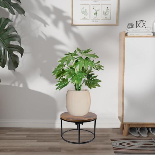 ARTORA Plant Stand Indoor Short Plant Shelf Mid Century Metal and Wood Stool Flower Pot Holder Modern Plant Display Low Rack for Living Room Balcony Garden Patio(Black&Brown)