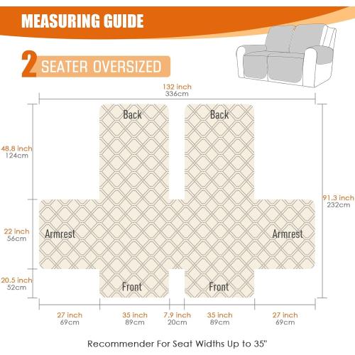 VANSOFY Waterproof Recliner Couch Covers, Sofa Covers 1-Piece Washable Reclining Sofa Cover Non-Slip Furniture Protector with Elastic Straps Pocket for Dogs, Pets(Chocolate,Oversized 2 Seater)