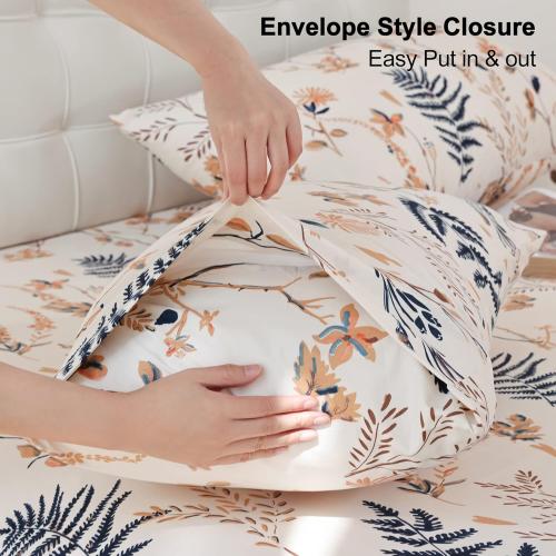 Size Queen Boho Floral Printed Sheet  Size 3 Piece, Soft Botanical Pattern Microfiber Sheets Extra Deep Pocket