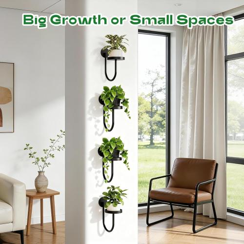 Hanging Planters for Indoor Plants with Garden Shears, 4 Pack Modern Wall Plant Holder & Plant Hanger Indoor, Metal Hanging Planter Set, Window Hanging Plant Holder & Plant Hanger for Home Decor, Black