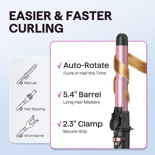 Wavytalk Rotating Curling Iron, Curl Cycle, 1 Inch Automatic Curling Wand for Long Hair, Get Effortless Beach Waves with Self Spinning Barrel up to 430°F with Home Button, Dual Voltage, Rose Gold