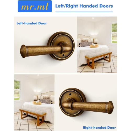 Door Handle Antique Brass Retro Privacy Vintage Door Lever, 1 Pack | Interior Bedroom Bathroom Room DoorHandle, Aluminium Alloy Handle Lever