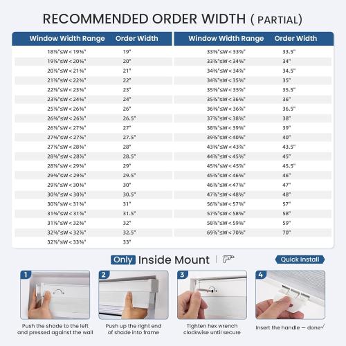 Grandekor No Tools No Drill Cordless Cellular Shades,33 W x 64 H,Blackout Honeycomb Blinds for Indoor Windows,UV Protection Privacy No Drill Blinds for Home,Door,White