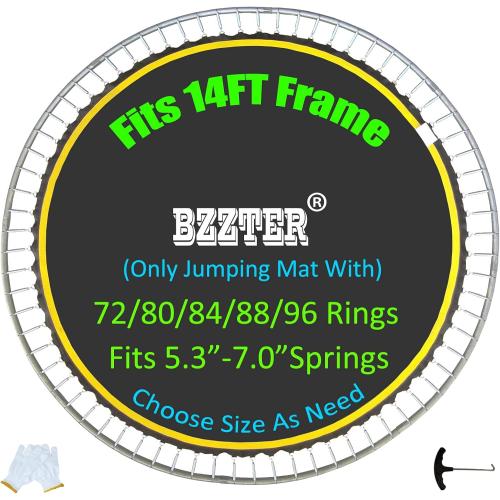 Trampoline Replacement Mat,Mat Diameter:11.97-12.56FT,Fits 14ft Trampoline Frame,with 72 80 84 88 96 Rings for Choose,Fits 5.3-8.5 Inch Springs(Need to Choose),Spring and Frame not Include.