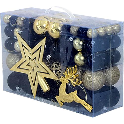102pcs Christmas Ball Ornament Set Christmas Tree Topper Deer Ornaments Festival Decorative Baubles Xmas Tree Hanging Balls for Xmas Wedding Office Party Supplies - Gold and Black