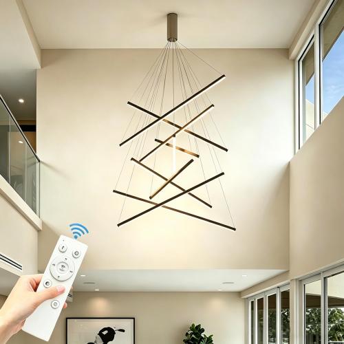MADISH Modern LED Dimmable Staircase Chandelier | Single Mount Plate | Fixed Height 47” | Living Room, Stairway, Dining Room Lighting（9-lamp ）‼️Used ‼️product has mild stains
