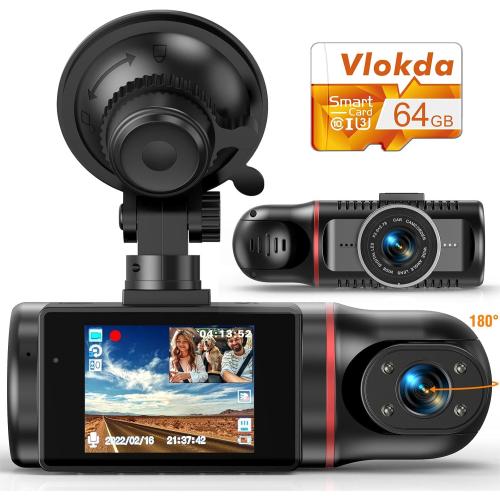 Dash Cam Front and Inside, FHD Dashcams for Cars with 64GB Card Dash Camera for Cars, 1080P Front Dash Cam 1080P Inside Dashcam for Car Dash Camera with IR Night Vision Loop Recording