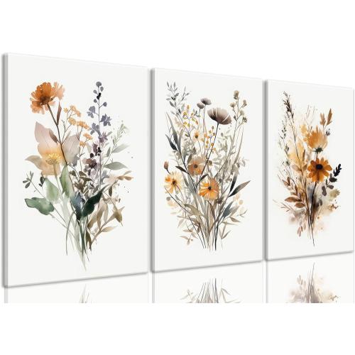 Bwodke Framed Wildflower Wall Art Colorful Botanical Floral Poster Canvas Prints Set of 3 Minimalist Watercolor Flower Pictures Vintage Farmhouse Decor Painting Bedroom Bathroom Living Room 16x24