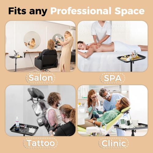 37 Black Salon Tray on Wheels, Adjustable Rolling Cart for Spa