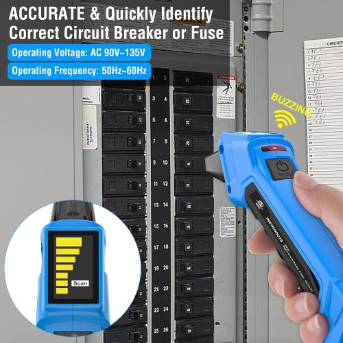 Circuit Breaker Finder Tool with Accessories, 90-135V AC Digital Breaker Finder with Integrated GFCI Outlet Tester, Circuit Tracer with Buzzer Alarm & Color Display, Includes Carrying Case