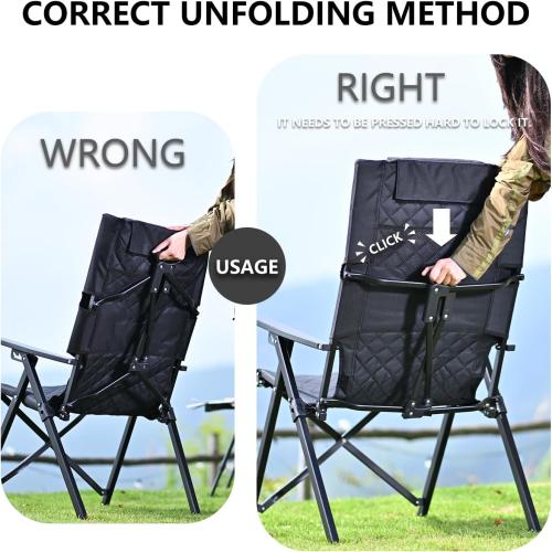 Reclining Camping Chair, Heavy Duty Folding Chairs with 4-Stage Adjustable High Back for Adults, Compact Foldable Outdoor Patio Reclining Chair with Storage Bag (Green, 1 Pack)