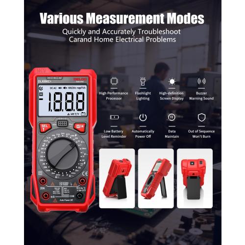 DELIXI Digital Multimeter, Manual Range Tester with High Accuracy Measures Voltage, Current, Resistance, Capacitance, Temperature, NCV, Dual Ceramic Fuses Included