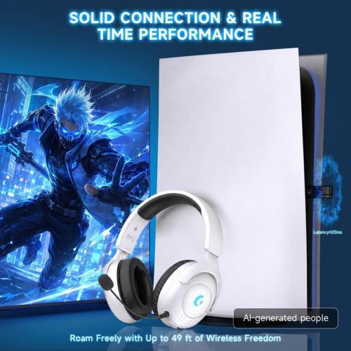 AOC Wireless Gaming Headset for PS5, 2.4GHz Gaming Headphone with Mic | 45H Playtime, Immersive Surround Sound, Noise Cancelling Game Headset for PS5, PC & Switch, Xbox with 3.5mm Cable - White