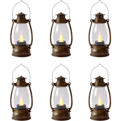Set of 6 Mini Lanterns 6-Pcs LED Small Lanterns Decorative Indoor Outdoor Hanging Lantern Decorative Candle Lanterns Farmhouse Decor for Weddings Western Camping Party Halloween Christmas Decorations
