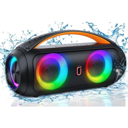 Portable Bluetooth Speaker, Loud Boombox Speaker with Subwoofer, Powerful Deep Bass Stereo Sound, IP65 Waterproof, Wireless Outdoor Speaker for Camping, Beach, Party, Support TWS/USB/TF Card/AUX