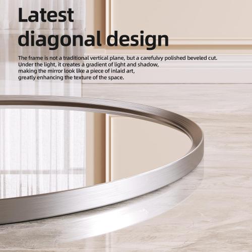Brushed Nickel Round Bathroom Mirror for Wall, 28 inch Sliver Circle Mirror for Wall, New Frame Design, Tempered Glass,Wall Mounted Circle Mirror for Vanity, Entryway, Bedroom, Restroom