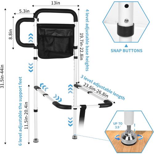 Bed Rails for Elderly Adults Safety, Grab Bar Bed Handrails for Seniors, Upgraded Adjustable Bed Cane with Supporting Foot & Double Pockets, Fall Prevention for Elderly