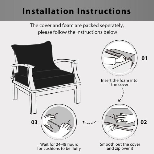 Outdoor Chair Cushions 19X19,Patio Furniture Cushions with Removable Cover, Outdoor Deep Seat Cushion Set with Ties and Handle, Waterproof Outdoor Cushions for Chair Sofa Couch, Black