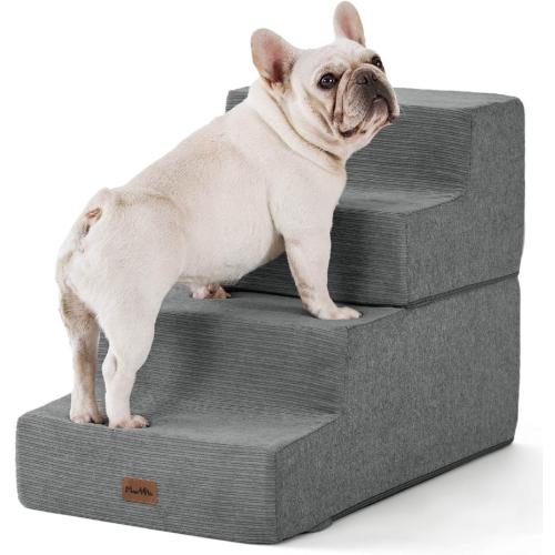Made4Pets Dog Steps for Bed, Extra Wide Dog Stairs for High Bed Couch Sofa, 35D Foam Pet Steps for Small Dogs and Cats, Non-Slip Bottom Pet Stairs, Grey, 4 Steps