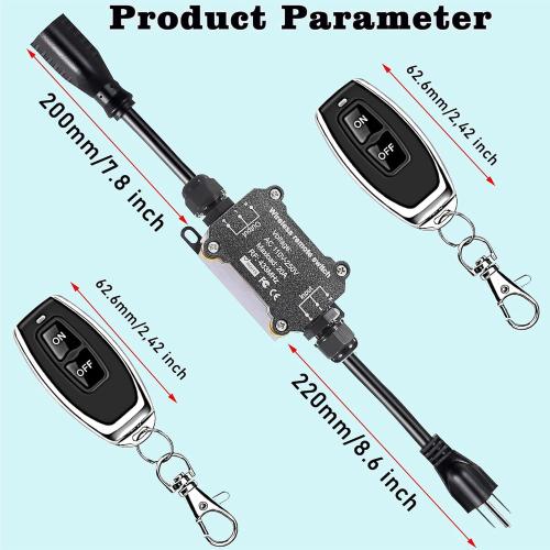 AC110V Remote Control Power Switch,Waterproof Wireless Light Switch,165 Feet Long,AC110V/120V/250V/20A RF Module Relay,Outdoor Weatherproof Smart Socket,Electrical Equipment