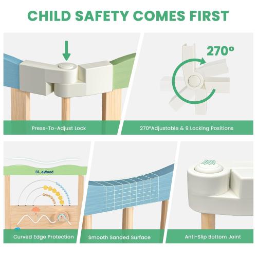 Foldable Wooden Baby Playpen, 45 x 45 x 24 inches, Pastel Dream, Colorful | Adjustable Wood Play Yard, Indoor Large Safety Fence for Babies and Toddlers, Built-in Toys Design