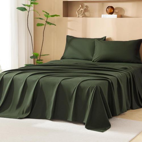 Litanika King Size Comforter Set with Sheets Dark Olive Green - 7 Pieces Bed in a Bag King Chevron Tufted Complete Bedding Sets with Comforter, Sheets, Pillowcases & Shams