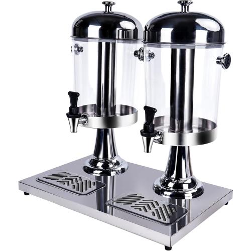 Beverage Dispenser,Stainless Steel Drink Dispensers, Juice Dispenser with Ice Core, Leak-proof Spigot and Detachable Drip Tray for Parties, Weddings & Outdoor Events (silver, 4 gal-double head)