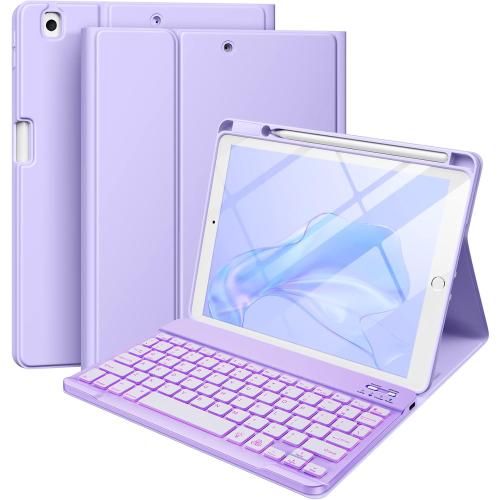 Hamile for iPad 9th Generation Case with Keyboard 10.2 Inch - Backlit Wireless Detachable Folio Keyboard Cover with Pencil Holder for iPad 8th Gen/7th Gen/iPad Pro 10.5/iPad Air 3rd Gen (Purple)
