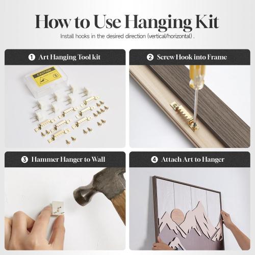 Framed Textured Wood Mountain Wall Art for Living Room, Large 3 Piece 3D Wood Farmhouse Artwork for Walls, Boho Landscape Mountain Forest Sun Wall Art Decor for Bedroom Office Hallway, 24x36 Inch