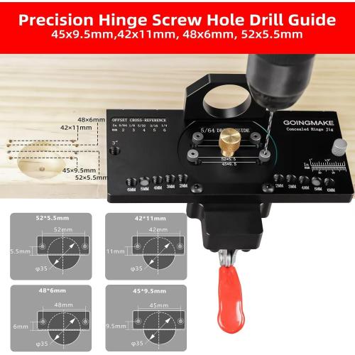 Metal Concealed Hinge Jig with Quick Clamp and Dust Vacuum Adapter - 35mm Cabinet Hinge Drilling Jig for Woodworking Door Cabinet Hinges Mounting Tool