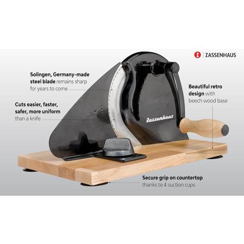 Color Red Zassenhaus Original Classic Adjustable Bread Slicer for Uniform Slices - Bread Slicer for Homemade Bread - 18/8 Stainless Steel Blade Sourdough Cutter - Black, 11.75 x 8