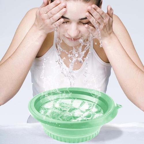 2PCS Face Ice Bath Bowl Foldable Basin with Built-in Ice Tray Collapsible Silicone Bowl for Dipping Face Bath Portable Spa Tool for Home & Travel Reducing Puffiness (Green)