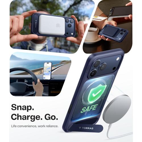 TORRAS Strong Magnetic & Seamless Stand for iPhone 17 Pro Max Case, Fit for MagSafe, Military Grade Drop Protection, Invisible Adjustable Kickstand, Camera Control Button, Translucent Matte Deep Blue
