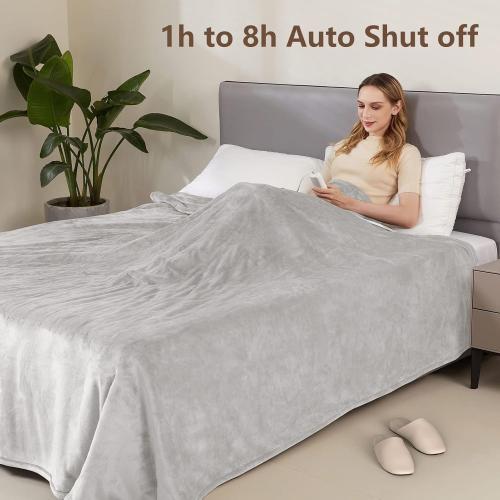 Electric Heated Blanket Queen Size with 6 Levels & 8h Auto Off, Ultra Soft Flannel Full Body Heating Blanket, Machine Washable, Warm Gray, 84 x 90