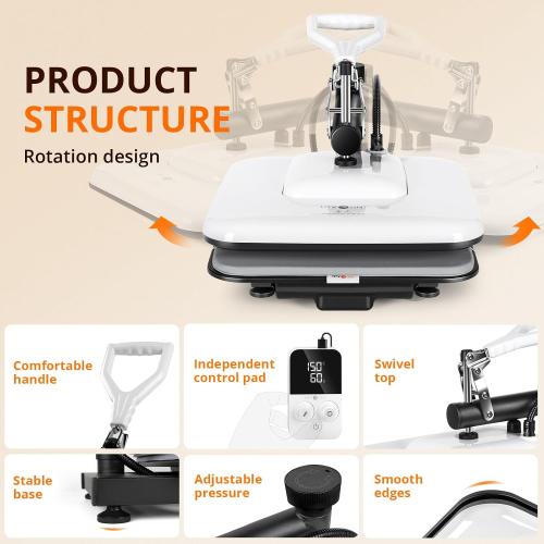 BLACK AND WHITE HTVRONT Heat Press Machine 15x15 - Swing Away Heat Press Machine for T Shirts - Professional Heat Press for Sublimation, Vinyl, Heat Transfer Projects, Heats Up Fast & Distribute Heat Evenly