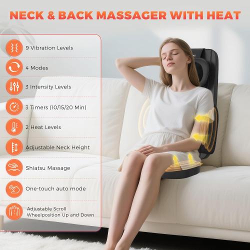 belhope Shiatsu Neck and Back Massager with Heat, 4D Kneading Back Massager for Pain Relief Deep Tissue, Comfortable Back Massage for Chair, Massage Mat for Office Home, Gifts for Mother Men Women