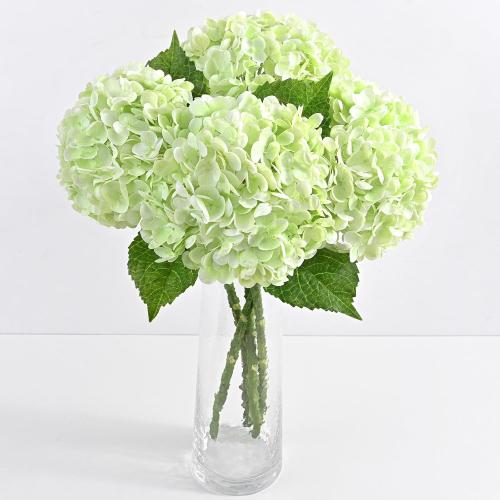3Pcs Real Touch Hydrangea Artificial Flowers, 21 Fake Flowers, Light Green
