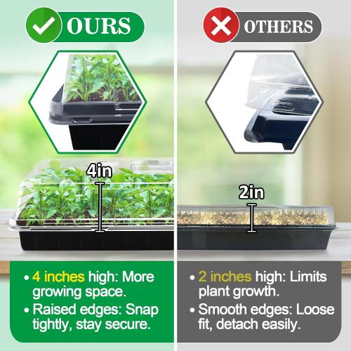 Apipi 10 Pcs 4'' High Durable Humidity Domes - Thickened 1020 Seed Starting Tray Covers with Adjustable Vents, Greenhouse Plant Growing Lid Dome for Seedling Growth Well Water Retention