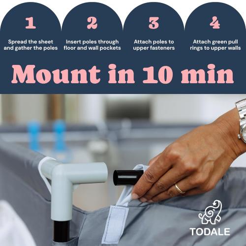 Todale 50”×50” Baby Playpen - Safe Infant & Toddler Gate for Crib - Portable Floor Yard with Anti-Slip Base and Breathable Mesh in Gray - Playpen for Babies and Toddlers, Gray