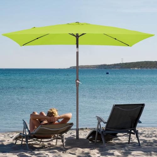Size  6.5x10 ft Color Red Rectangular Patio Umbrellas Outdoor Market Umbrella with Push Button Tilt and Crank, Rectangle Table Umbrella 6 Sturdy Ribs UV Protection for Pool Garden Backyard Deck,