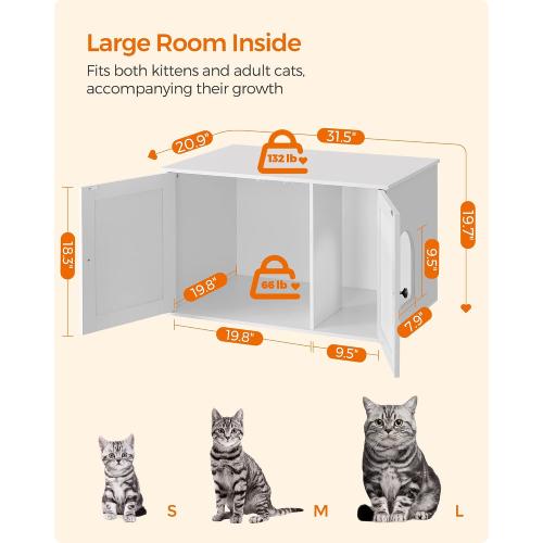 Feandrea Cat Litter Box Enclosure, Litter Box Furniture Hidden with Removable Divider, Indoor Cat House, End Table, 31.5 x 20.9 x 19.7 Inches, White UPCL002W01