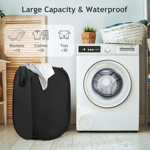 Upgraded Polyester Pop-up Laundry Hamper 2 Pack, 70L(18.5 Gal) Laundry Basket with Durable Handles Solid Bottom High Carbon Steel Frame and Side Pocket, Easy to Open Fold Flat for Storage