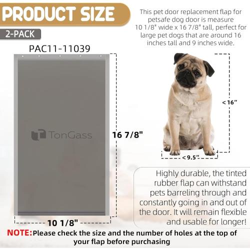 TonGass PAC11-11039 Large Dog Door Flap Replacement Compatible with PetSafe Freedom Dog Doors, 10 1/8x16 7/8 Pet Door Replacement Flaps with Magnetic Closure, Weather-Proof & Warp-Resistant - 2-Pack