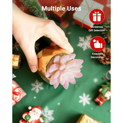 VIVERIE Mini Succulents Plants Artificial in Pots-Pink with Golden Ceramic, Christmas Small Fake Succulents Plants for Home Decor Indoor Christmas Decor for Women, Set of 4, Gifts for Mom